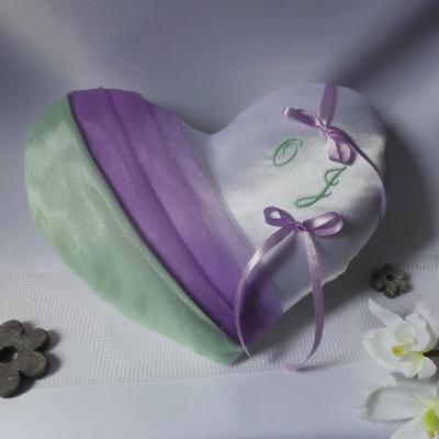 Coussin alliances lavande parme vert
